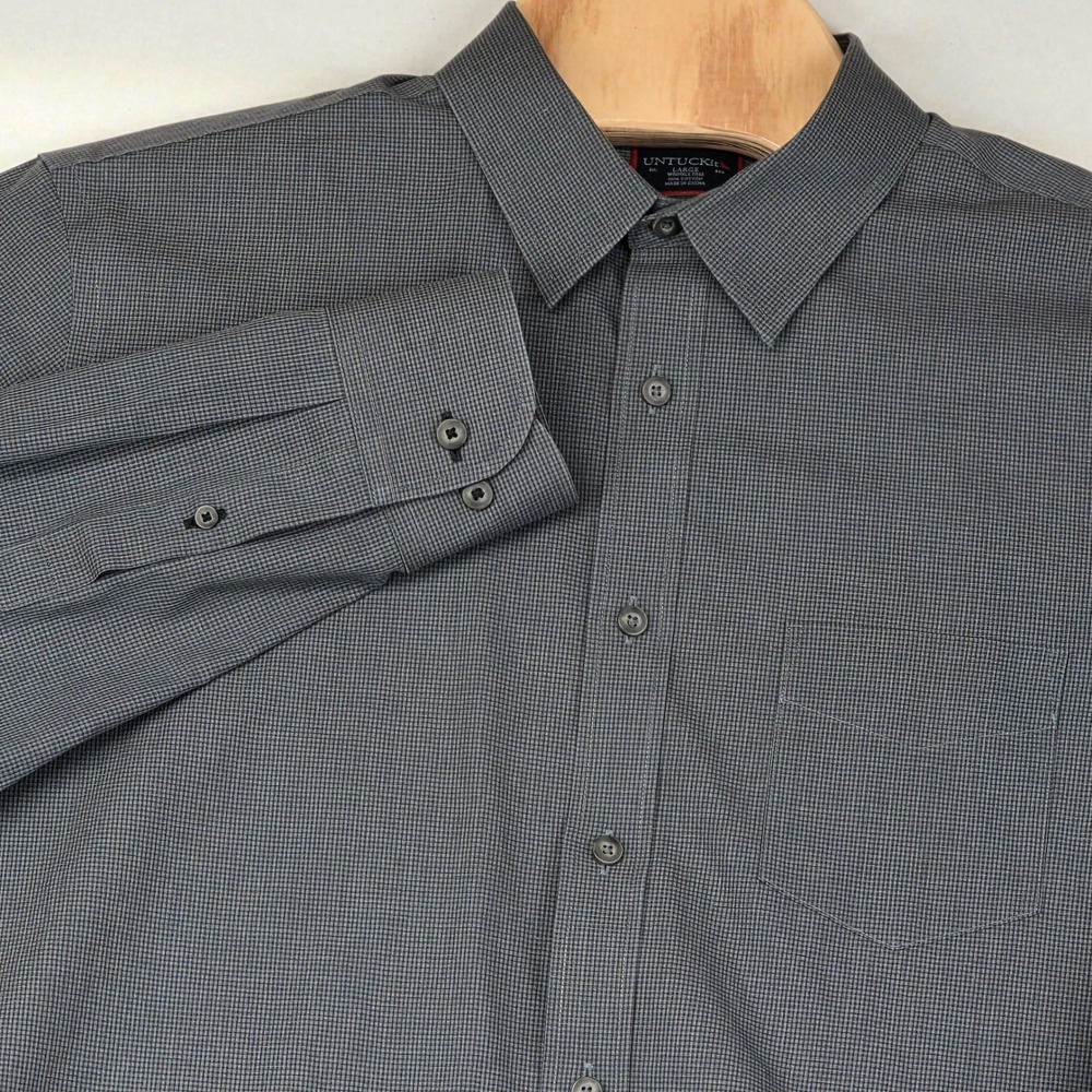 UNTUCKit‎ Men's Large Wrinkle Free Button Down Shirt Gray Check Pattern